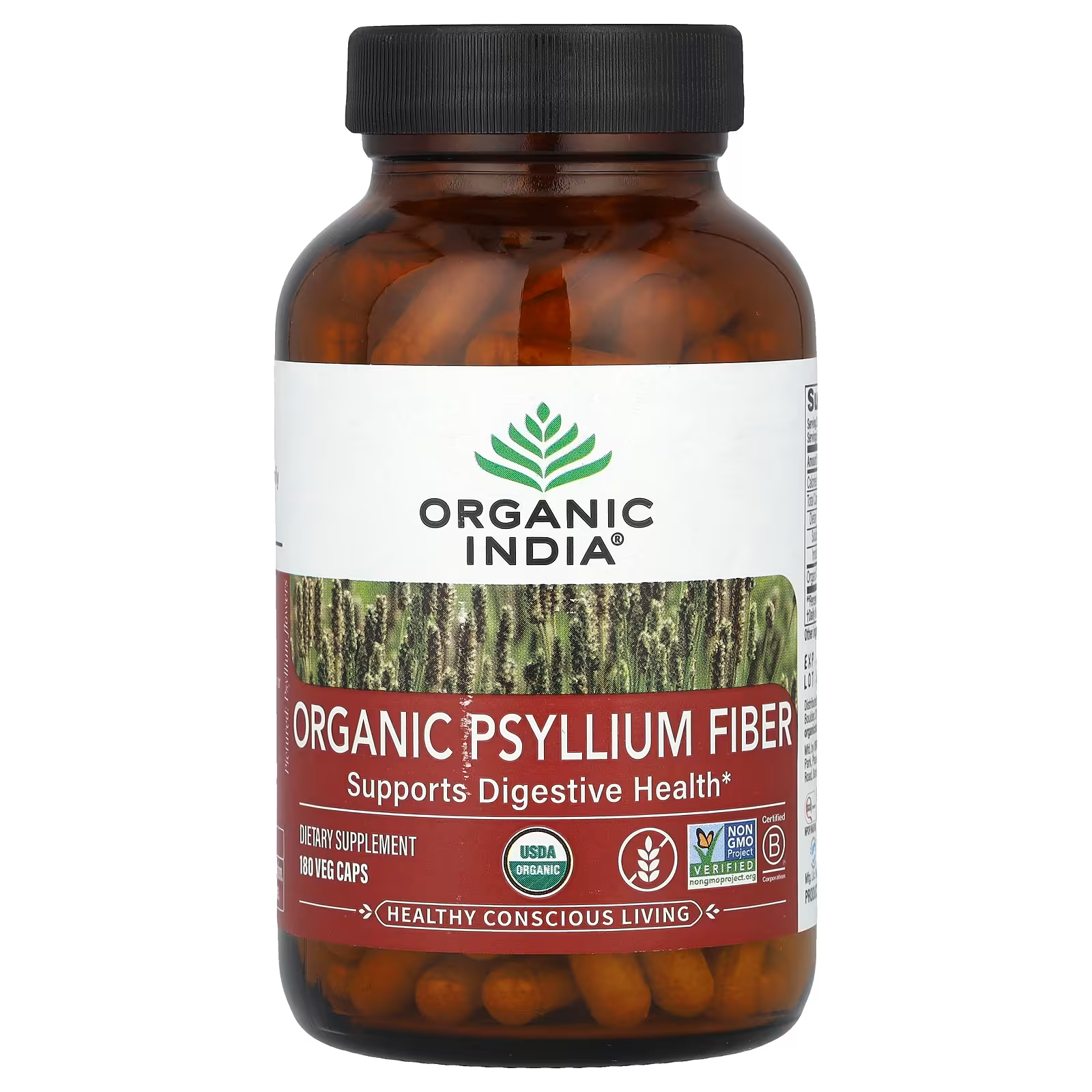 Organic Psyllium Fiber 180 Capsules